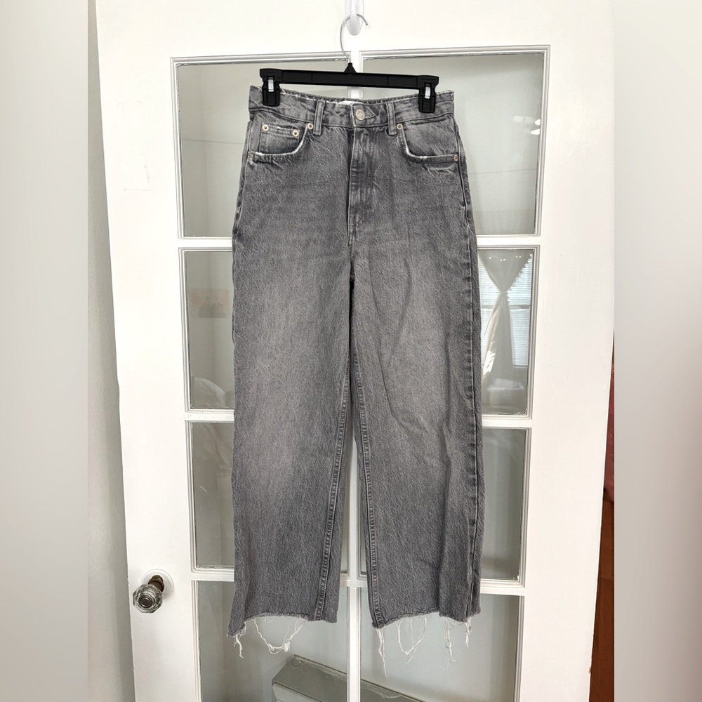Zara Women’s High-Waisted Wide-Leg Jeans in Gray Size 0